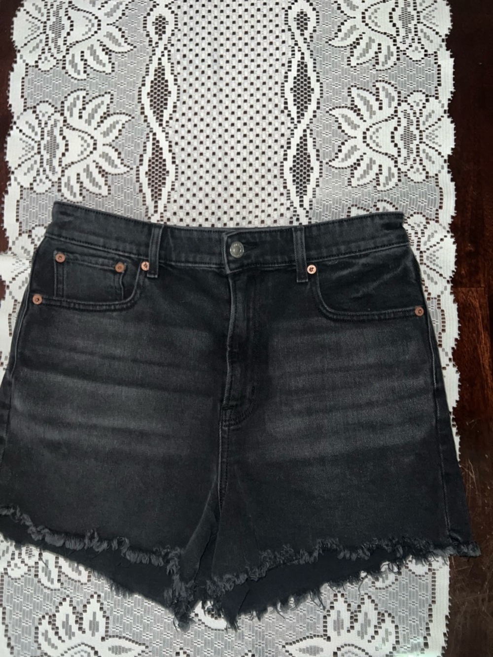American Eagle Black Washed Raw-Hem Denim Shorts Size 8